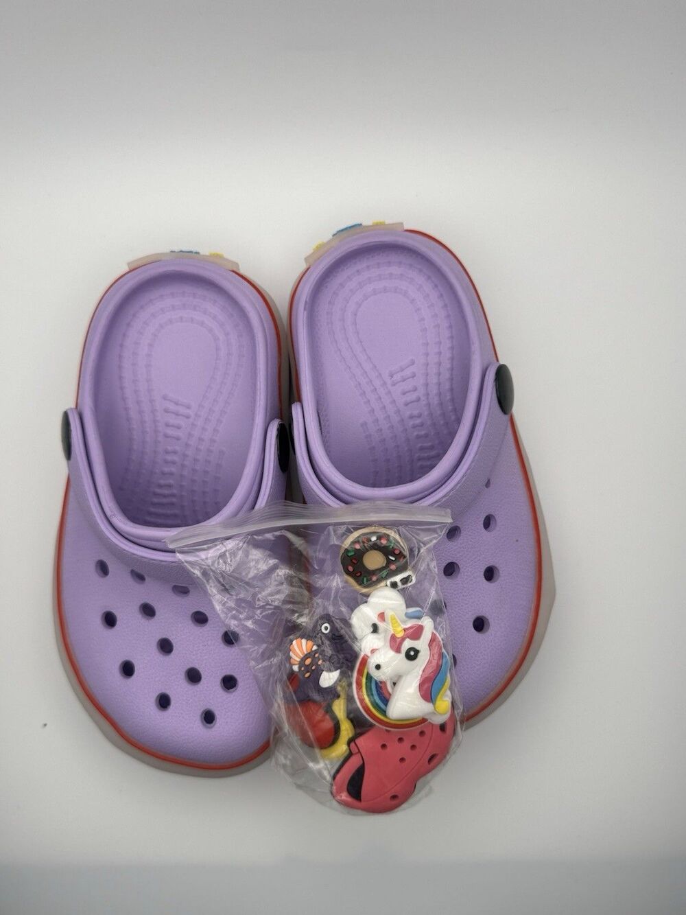 New Kids Lavender Purple Clogs Shoes Size 9 Toddler With Unicorn & Food Charms